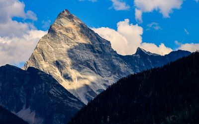 Pyramid shaped mountain peak towers over Glacier NP