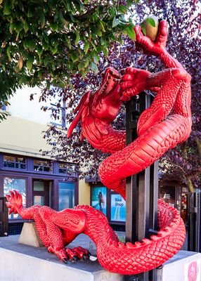 Dragon picking fruit from a tree in Chinatown in Victoria BC
