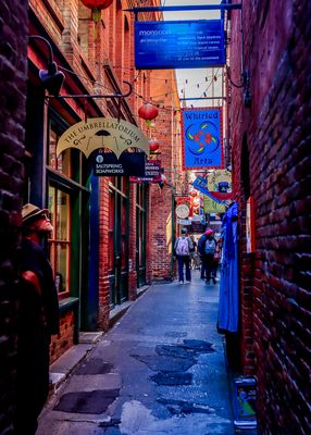 Fan Tan Alley, Canadas narrowest street, in Chinatown in Victoria BC