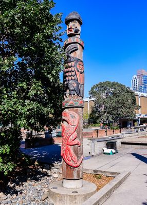 First Nation totem pole in Centennial Square in Victoria BC