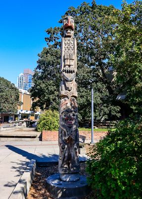 Centennial Square First Nation Totem Pole in Victoria BC