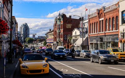 View of Pandora Avenue, home to Market Square in Victoria BC