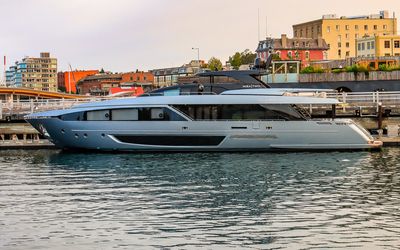 Modern yacht docked in Victoria Harbor in Victoria BC