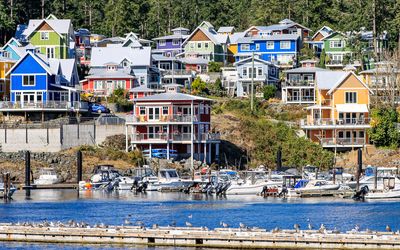 Cheanuh Marina and the town of Sooke, BC as seen on the Whale Watching Tour