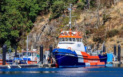 Canadian Spill Response ships in the Cheanuh Marina as seen on the Whale Watching Tour