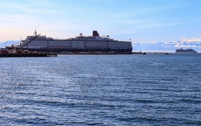 The Queen Elizabeth and a cruise ship as seen on the return from the Whale Watching Tour