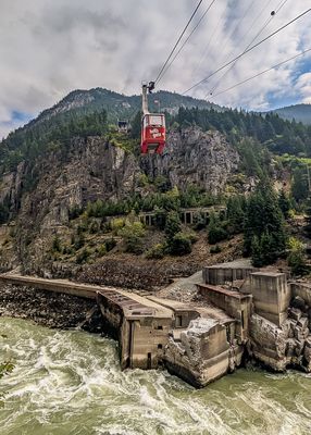 The fishway and Fraser River below a tram car at Hells Gate