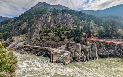 The Fraser River, fishway and bridge at Hells Gate
