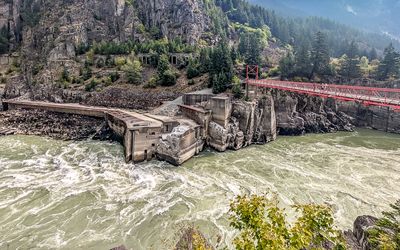 The Fraser River, fishway and bridge at Hells Gate