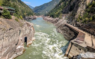 View of the Fraser River running through Fraser Canyon at Hells Gate