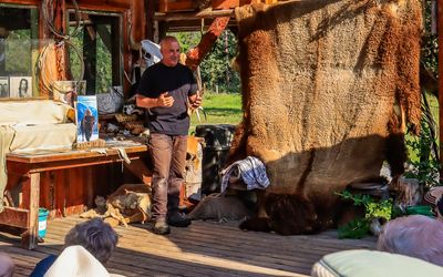 Owner Leo Downey briefs the group about the Rocky Mountain Buffalo Ranch