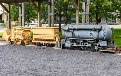 Mine engine and extraction cars at the Britannia Mine National Historic Site