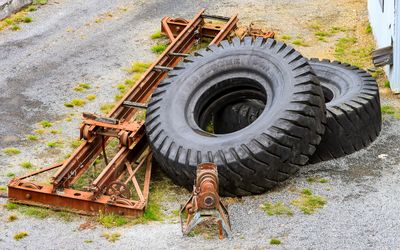 Tires for the large haul truck at the Britannia Mine National Historic Site