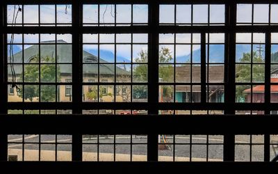 View out the windows of the Mill building at the Britannia Mine National Historic Site