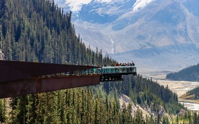 The Jasper Skywalk hangs over the canyon in Jasper National Park