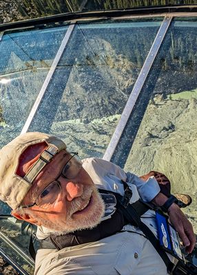 Standing on the glass walkway of the Jasper Skywalk in Jasper National Park