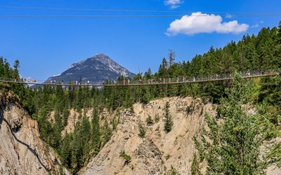 Closeup of the 492-foot-long suspension bridge, 426 feet above the canyon at Golden Skybridge