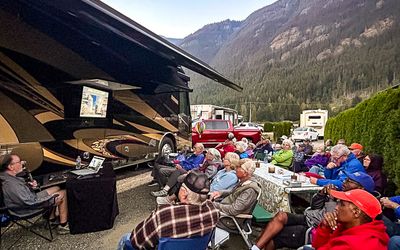 National Park Presentation delivered to Caravan members outside near Hope, BC