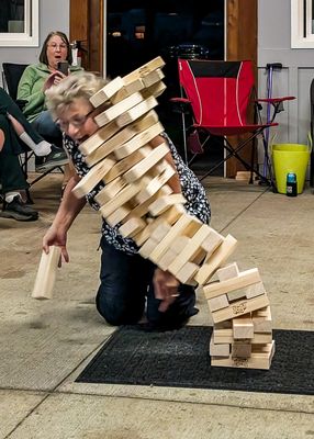 It all came tumbling down on Brenda in the Jenga competition