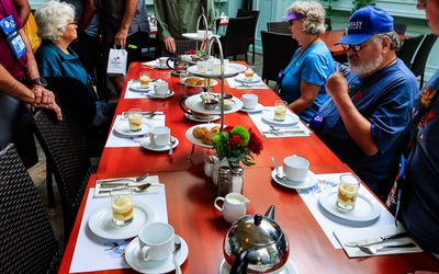 The spread for High Tea at the Blue Poppy Restaurant in Butchart Gardens