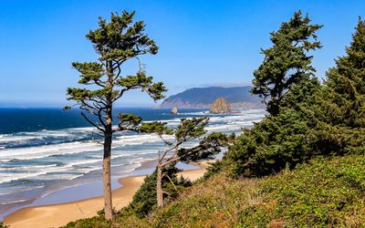 View of Cannon Beach and Haystack Rock along the Oregon Coast 
