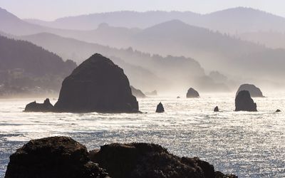 Haystack Rock on Cannon Beach from Ecola State Park along the Oregon Coast