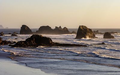 Volcanic sea stacks just off the beach in Ecola State Park along the Oregon Coast