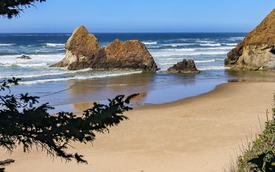 Volcanic rock formation on Acadia Beach on the Oregon Coast