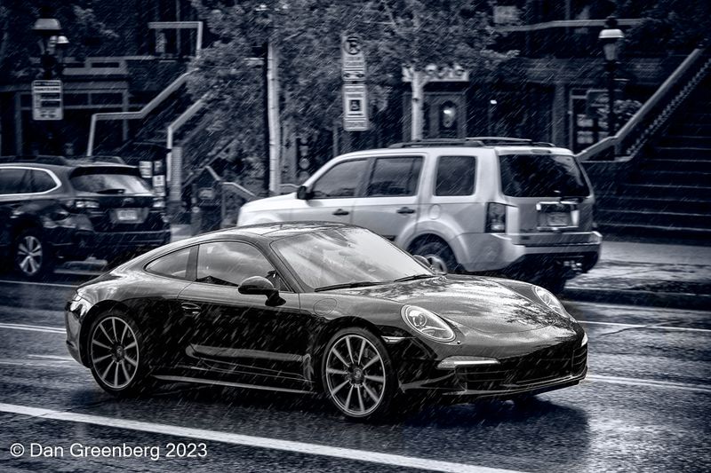 A Porsche in the Rain