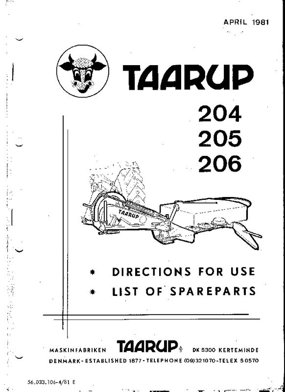 Taarup 204 Mower - Manual