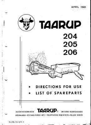 Taarup 204 Mower - Manual