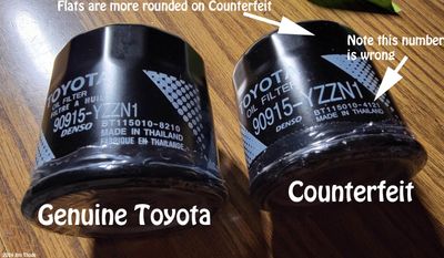 Counterfeit Toyota Oil Filter 90915-YZZN1