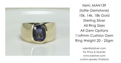 Iolite Gemstone Ring For Men, Kaisilver Custom Mens Rings Gold Or Silver