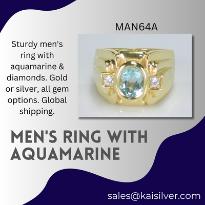 Mens Ring With Gemstone Aquamarine Custom Made Kaisilver Thailand