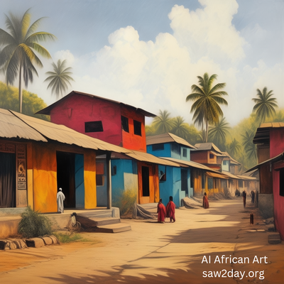 African Village Art Related To Africa, Delivered By Artificial Intelligence Visualization 