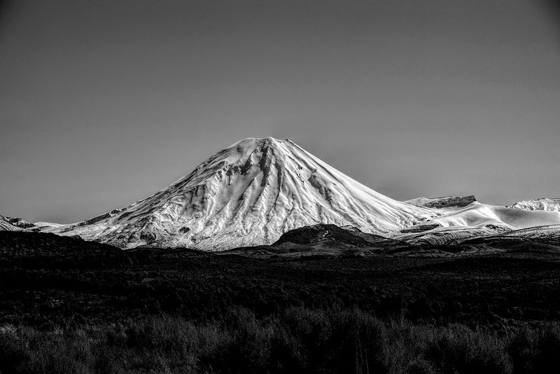 Mt Ngarauhoe turned black and white