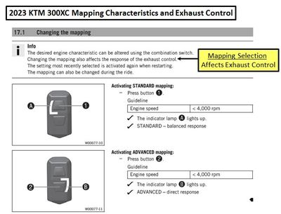 2023 300XC Mapping Selection from Manual Affects Exhaust Control