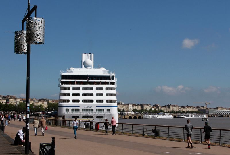 Sirena with river ships in distance. We overnighted in Bordeaux.