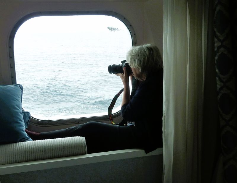 Ruth at the deluxe porthole, room 4055 on Sirena