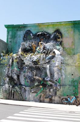 Took tram to Belem, then walked, passing Big Raccoon by Bordalo II