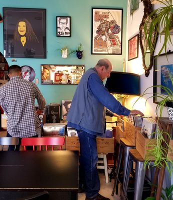 Howard checks out the vinyl