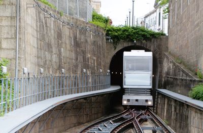 We're on the funicular.  I hope this other funicular moves over before we crash!