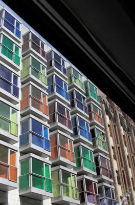 Colorful balconies in Bilbao from the bus 