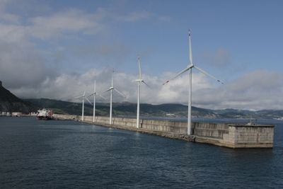 Windmills as approached port of Getxo