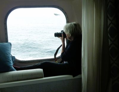 Ruth at the deluxe porthole, room 4055 on Sirena