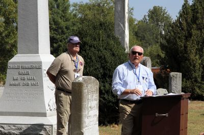 Gordon Metz & Steve Trent read a list of deceased Augusta Military Academy attendees.