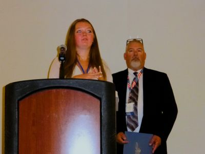 We listened as scholarship awardees took the stage (Mariana Jeiralis with Phil Bentley)