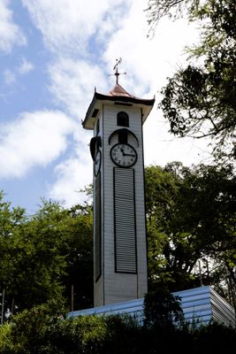 It also has an old part.  Atkinson Clock Tower from 1902 was built without nails. 