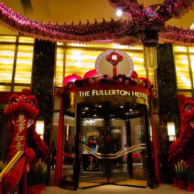 We were taken to the historic Fullerton Hotel.They were putting up the hanging dragon.