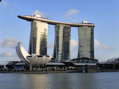  Marina Bay Sands with Art Science shimmering in afternoon light.  
